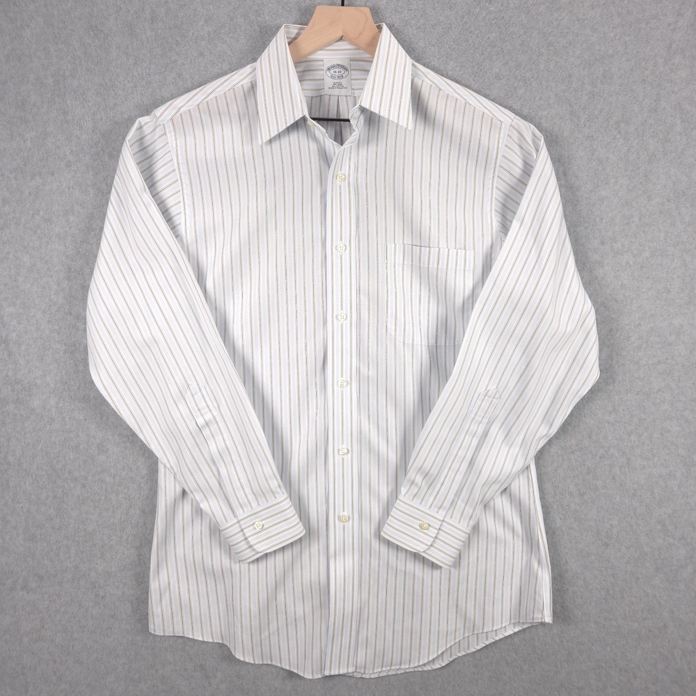 Brooks Brothers 1818 Mens 15-32 Slim Fit Light Blue Gray White Stripe Shirt